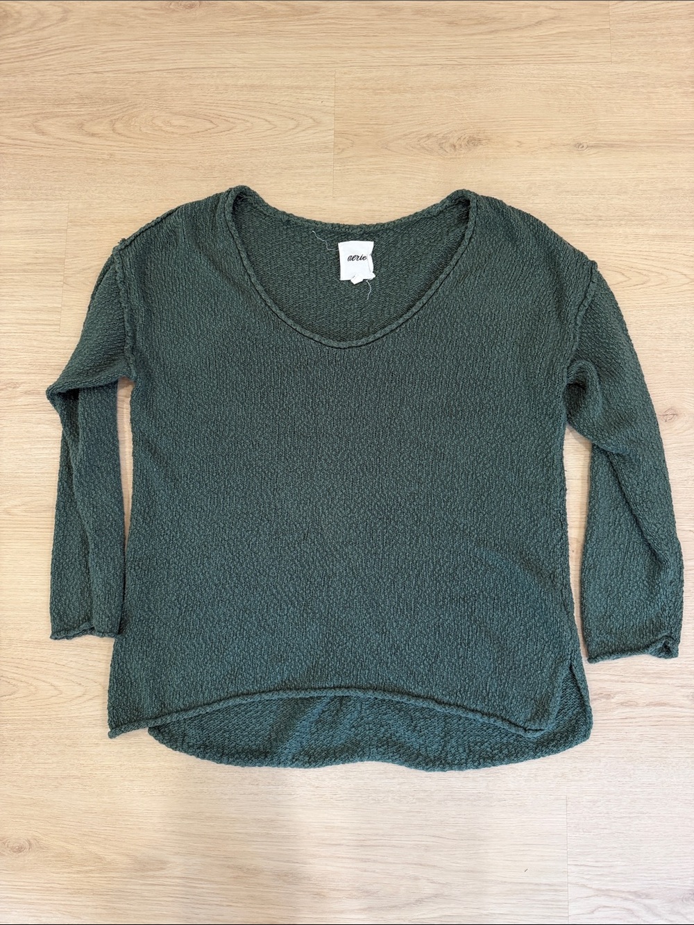 Aerie Small Olive Green Scoop Neck Lightweight Knit Sweater